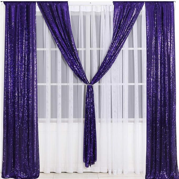 Eternal Beauty Purple Sequin Backdrop Curtains, Halloween Shimmer Back Drop 4Panels-2FTx8FT for Christmas, Party, Birthday, Photography, Wedding, Baby Shower Event Decoration
