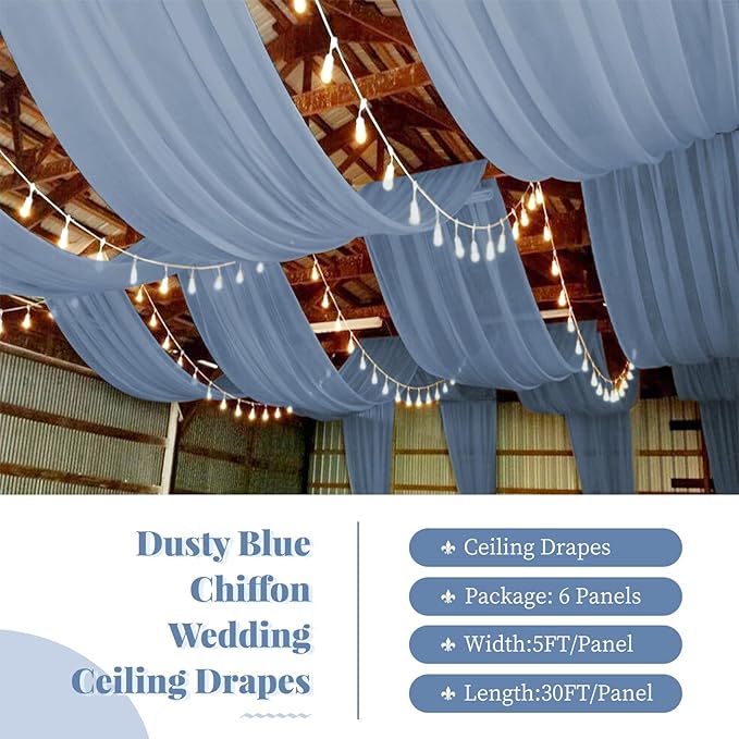 fani 6 Panels Dusty Blue Wedding Ceiling Drapes 5ftx30ft Ceiling Drapes Chiffon Fabric Arch Draping Sheer Curtains Soft Drapery Draping Wedding Ceiling Decorations for Party Ceremony Stage Swag