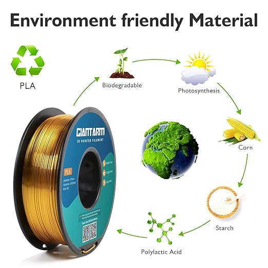 GIANTARM 3D Printer Filament, Silk Gold Pla Filament, 1Kg(2.2lbs) Spool, 1.75mm Dimension Accuracy +/- 0.03mm, 3D Printing Filament