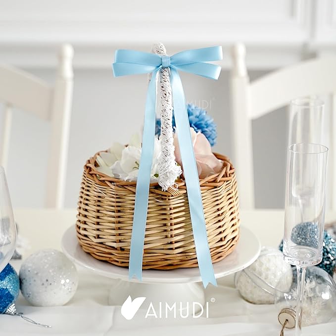 AIMUDI Baby Blue Bows 5 × 10" Satin Bows for Gift Wrapping Twist Tie Bows Premade Ribbon Bows for Bouquets Invitations Baskets Crafts Wreaths Wedding Birthday Baby Shower Party Decorations, 36 PCs