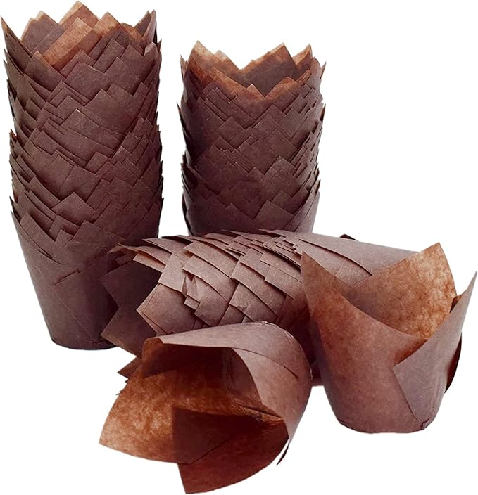 200pcs Tulip Cupcake Liners, Standard Greaseproof Paper Baking Cups Muffin Liners Holders Perfect for Bridal Showers, Baby Showers, Birthday Parties, Banquets, and Catering Events (Brown)