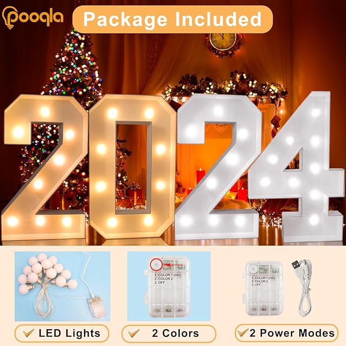 Pooqla 3FT Marquee Light Up Numbers 2, LED Large Lighted Marquee Numbers for 2nd 20th 21st 25th Birthday Decorations, Giant Mosaic Number Gift for Girls Boys Wedding Anniversary Party Decorations