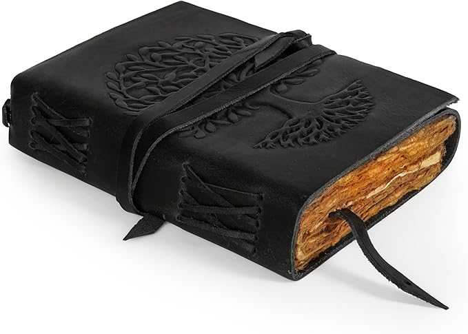 LUXEORIA Tree Of Life Leather Journal for Women and Men, Handcrafted Leather Journal for Writing Womens, Sketchbook, Travel Diary with Unlined Deckle Paper, Black 6x8