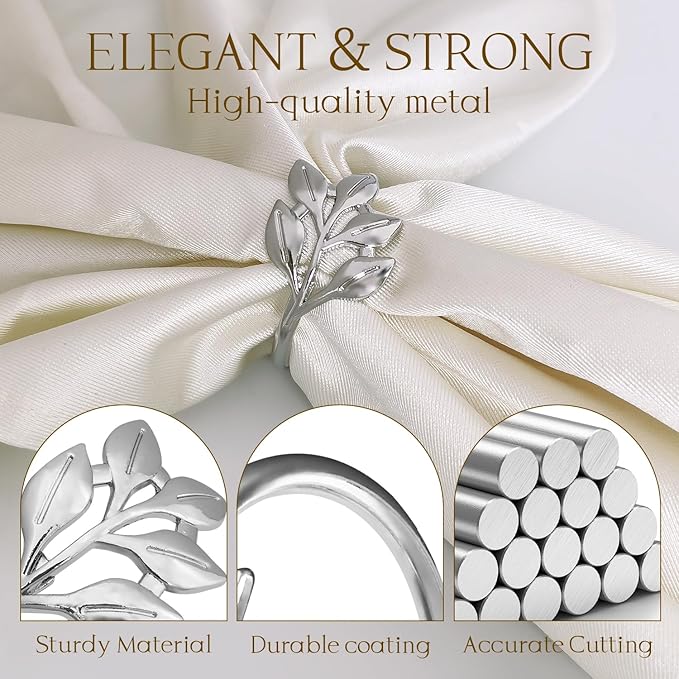 Silver Napkin Rings Set of 10 - Metal Napkin Rings for Table Settings, Weddings, Holiday Party Tables