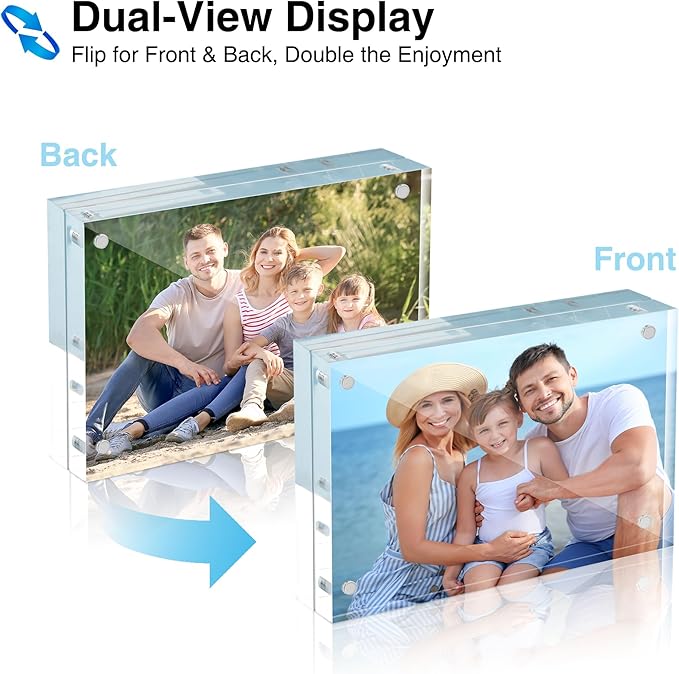 HOUSE DAY Acrylic Picture Frames 4x6, 3 Pack Magnetic 4 x 6 Picture Frame, Double Sided Clear 4x6 Photo Frame with Microfiber Cloth, Frameless FreeStanding 4x6 Frame Gift for Desktop Display