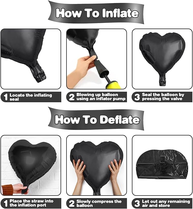 Black Heart Balloons,12Pcs 18 Inch Black Foil Love Heart Shaped Balloons for Valentines Day Birthday Party Wedding Engagement Anniversary Celebration Baby Shower Decorations