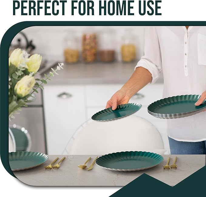 Trendables Scalloped Paper Plates 8.5 Inch & 10.5 Inch 40 Pcs Dinner Plate Set Fancy Disposable Plates for Party for 20 Guests 20 X 8 & 20 X 10 Large & Small Paper Plate Set for Parties Black Aqua