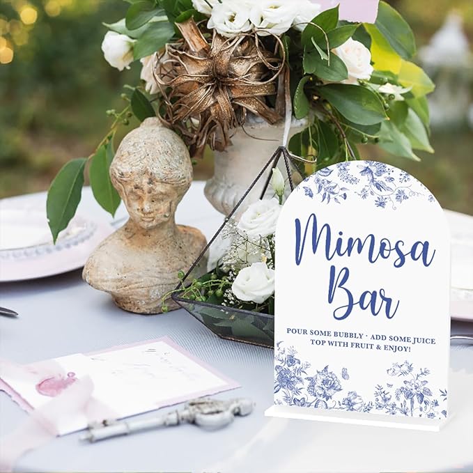 Acrylic Wedding Signs, Dusty Blue Wedding Decor, Blue Weddings Decor, Mimosa Bar Signs for Reception, Modern Calligraphy Arch Acrylic Table Top Sign for Weddings Parties Dinners (White)
