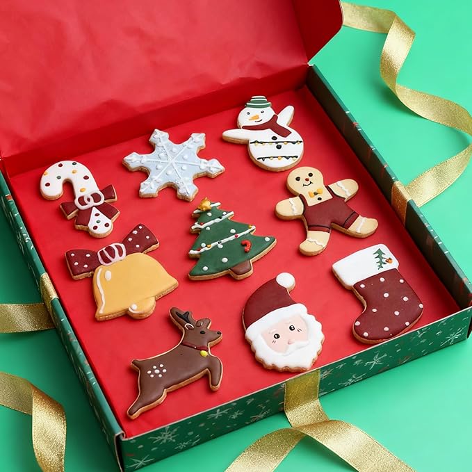 Christmas Cookie Cutters Set- 9 Piece Stainless Steel Winter Holiday Metal Shapes-Christmas tree, Snowman, Candy Cane, Bells, Snowflakes, Gingerbread Man, Reindeer, Socks,Santa Face Shapes