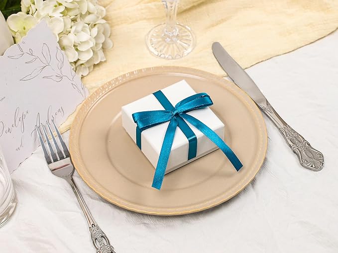 Turquoise Satin Ribbon 3/8 inch X Continuous 50 Yards, Single Face Polyester Ribbon Perfect for Gift Wrapping, Flower Bouquet, Wedding Decor, Crafts, Bow Making, Sewing and More
