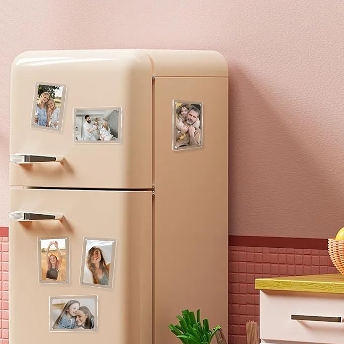 Acrylic Magnetic Picture Frames 4x6 Inch Set of 3, Tabletop and Refrigerator Display Vertical and Horizontal Clear Photo Frames with Detachable Stand for Gift Home Kitchen Decoration