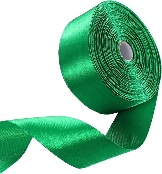 1-1/2" x 50 Yards Emerald Green Satin Ribbon Single Faced Fabric Ribbons for Gift Wrapping, Crafting, Floral Arrangements, Flower Bouquet, Wedding, Home Decor