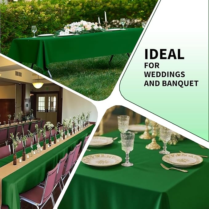 Hunter Green 6 Pack Polyester Table Cloth 60 x 126 Inch, Rectangle Tablecloths for 6 Foot Tables Washable Table Cloth for Party Wedding