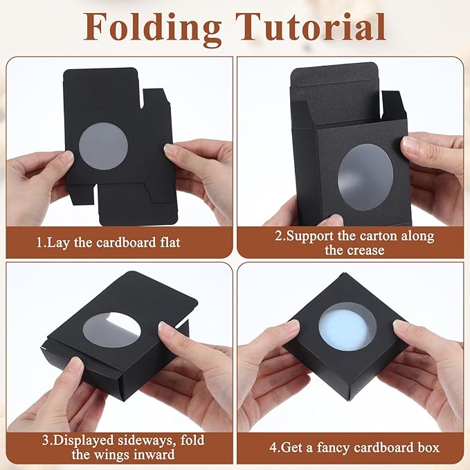 ADLABLD 150 Pcs Small Soap Boxes with Window for Homemade Soap Packaging, 3 * 3 Inch Black Soaps Wrappers Favor Gift Boxes for Homemade Soaps, Candy Chocolate, Bakery Cookies, Party Favor Box