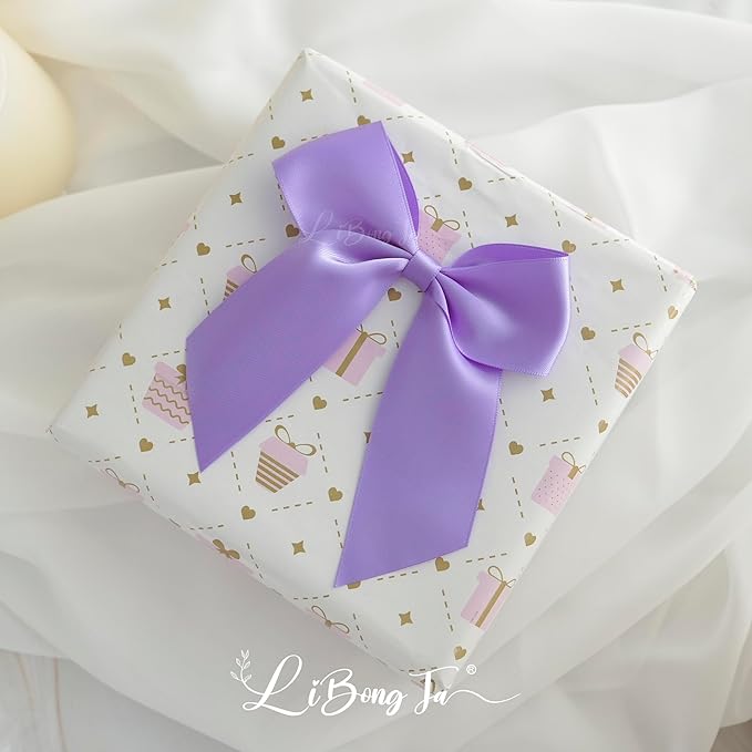 4.5" Satin Ribbon Light Purple Bows for Gift Wrapping, Twist Tie Bows, Cute Bows for Crafts, Party Favors, Premade Bows Pre-Tied Decorative Bows for Flower Bouquets Candy Apple Bows-24 Counts