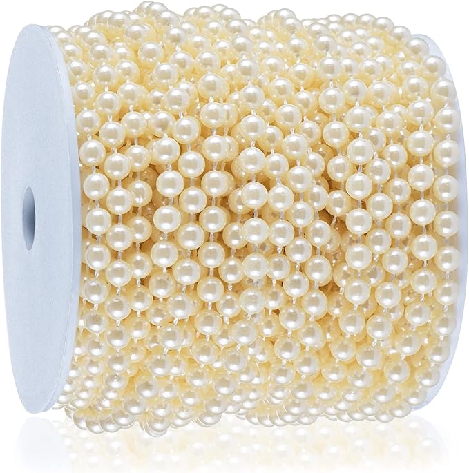 XINHUIDALSQ Craft String of Pearls 6 MM Faux Pearl Beaded,66 Feet Ivory Garland Bead String for Christmas Tree Decorations, Wedding Party Decoration(Ivory, 6mm/20M)