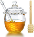Kanpura Glass Honey Jar with Dipper and Lid, 6oz Crystal Honey Dispenser, Containers for Home Kitchen