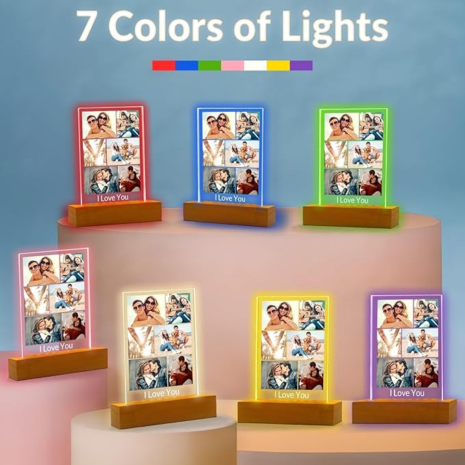 Custom Picture Frames with Photo, Personalized Photo Frame with Night Light, Customized Picture Frame, Personalized Anniversary Birthday Gifts for Women Men Her Him Girlfriend Boyfriend