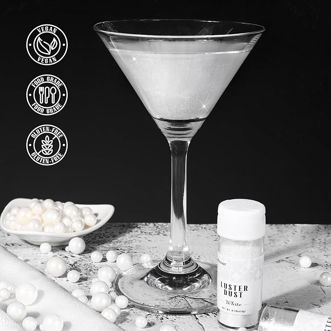 White Edible Glitter for Cake Decorating, 5g White Luster Dust Edible for Drinks, Glitter for Cocktails, Drinks, Macaron, Cookies, Cupcakes, Chocolate, and Strawberries(0.18oz, white)