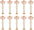 LANLONG 10pcs Metal Gold Candle Holders Road Lead Table Centerpiece Stand Pillar Candlestick for Wedding Candelabra Flowers Vases
