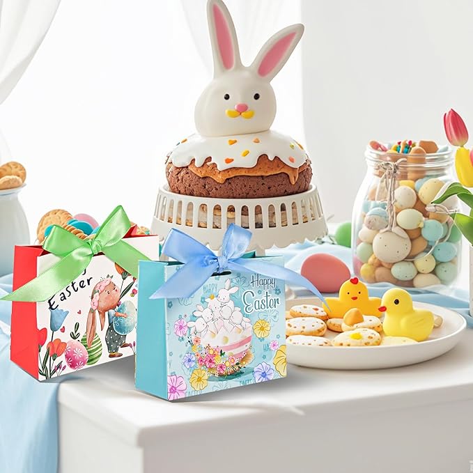 24Pack Small Easter Bags for Goodies,4.5×3.9×1.8inch Small Easter Treat Bags for Kids, Candy, Gifts Wrapping, Party Supplies 12 Unique Pattern