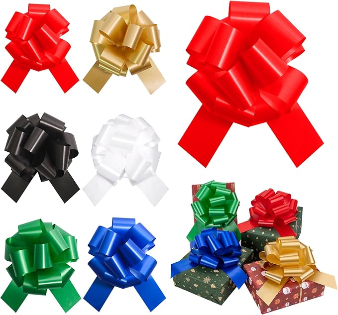 6 Pcs 6 Inch Red Pull Bows, Perfect for Gift Wrapping, Gift Wrapping Baskets Wedding Christmas Party Decorations, Crafts – Quality Pull Bows for Gifts and Decorations