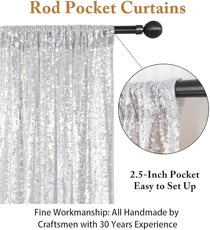 ShinyBeauty Sparkling Sequin Photo Backdrop 7x7 Feet - Silver Glitter Polyester Fabric for Baby Showers, Birthdays, Photoshoots, Wall Decor (Professional Studio & Party Decoration)