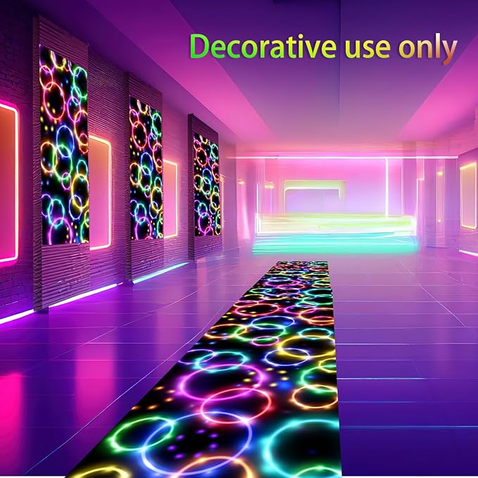 Haull 236 x 39 Inch Neon Light up Dance Floor Glow in The Dark Floor Runner Neon Party Decorations UV Blacklight Reactive Fluorescent Wall Props for Glow Disco Party Favors(Dream Bubble)