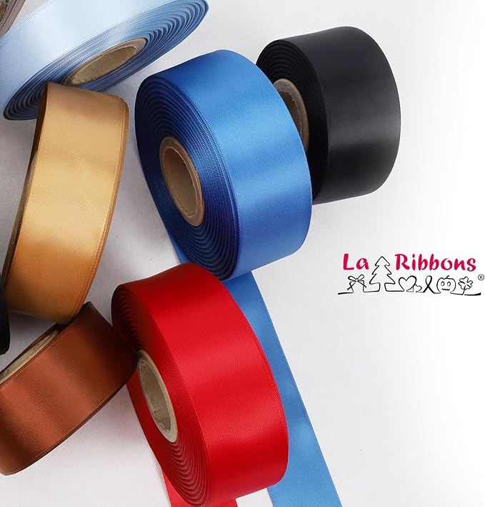LaRibbons 1 1/2 Inch 50 Yard Double Faced Satin Ribbon,Red Satin Craft Fabric Ribbon for Gift Wrapping Floral Bouquets Wedding Party Decoration