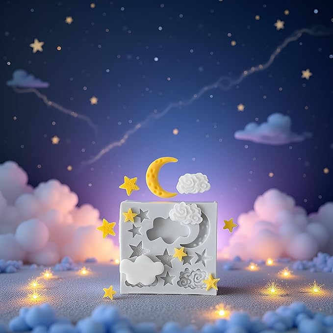 1Pc Star Moon Clouds Shaped Silicone Fondant Molds, Candy Chocolate Molds for DIY Cake Fondant Cookie Cloud Fondant Mold Moon For Candy Baking Sugar Cakes Decorating Candy Making Supplies
