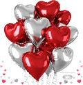 12 Pcs Heart Balloons, 18 inch Valentine's Day Heart Shaped Balloons, Red Silver Foil Helium Balloon, Love Foil Balloon for Valentine's Day Wedding Baby Shower Party Decorations