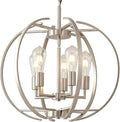 Large Lantern Globe Brushed Nickel Chandelier Lighting, Adjustable Hanging Ceiling Pendant 5 Light for Kitchen, Dining Room, Living Room, Hallway, Bedroom