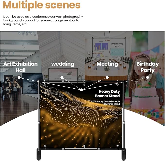 Jiang&Rong 10x10ft Heavy Duty Backdrop Stand Kit - Adjustable Step and Repeat Photo Banner Stand for Photography, Trade Shows, Photo Booths, Events(Black)