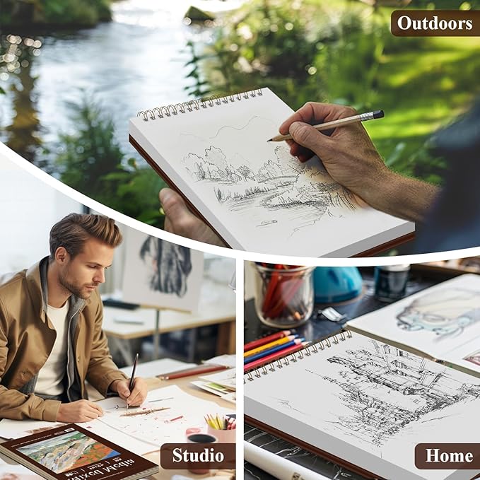 Mixed Media Sketchbook 9" x 12" - Multimedia Sketchbook Hardcover, Spiral Bound, 60 Sheets 98lb/160gsm Mixed Media Paper, Watercolor Sketch Books for Artist Supplies, Painting, Drawing & Art Supplies.