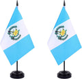 WXTWK 2 Pack Guatemala Flag Guatemala Deluxe Desk Flag Set - Mini Small Guatemalan Table Office Flags with Black 12" Solid Pole Stand Base Classroom Meeting Desktop Decorations