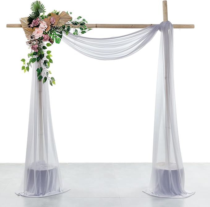 VDS Pack of 1 Panel (30 Inch X 40 Feet) Wedding Arch Draping Fabric Sheer Chiffon Fabric Drapery for Wedding Ceremony Reception Swag Backdrop Canopy Chuppah ARBO Altars Decoration (Cool Grey)
