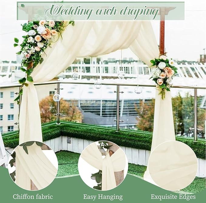 Ivory Sheer Chiffon Wedding Arch Draping Fabric, 1 Panel 28" x 20ft, Perfect for Wedding Ceremony & Reception Decoration