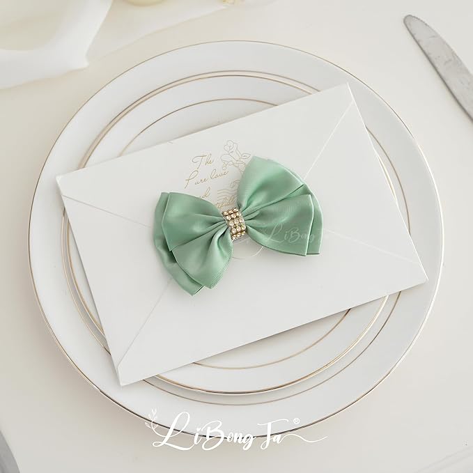 Moss Green Ribbon Bows 4'' Premade Satin Bow, Gift Bows with Rhinestone, Wrapping Bows for Presents, Greeting Cards, Treat Bags, Wine Bottles, Valentines Bows for Gift Wrapping-12 Counts