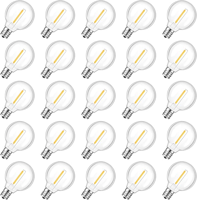 25 Pack Dimmable G40 Led Replacement Light Bulbs, E12 Screw Base Waterproof LED Globe Bulbs Light for Indoor Outdoor String Lights, Patio Cafe Décor, Not Solar