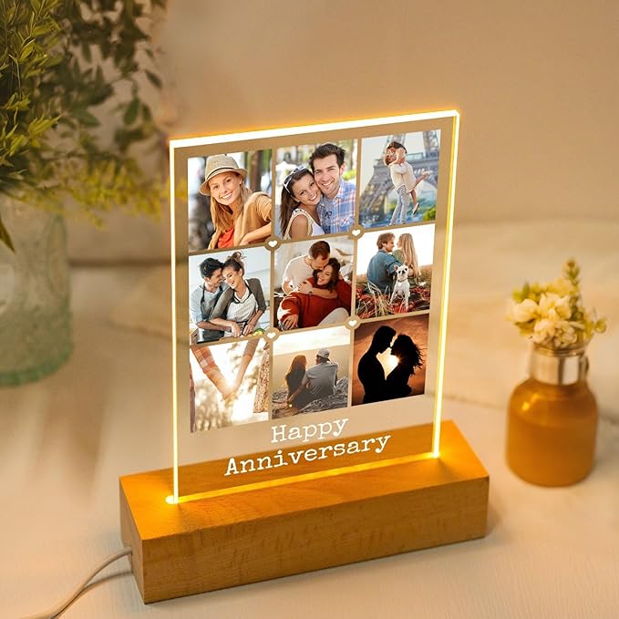Personalized Anniversary Couple Gifts for Women and Men, Custom Picture Frames with Photo, Personalized Photo Frame with Night Light, Customized Picture Frame, Personalized Birthday Gifts for Her and Him
