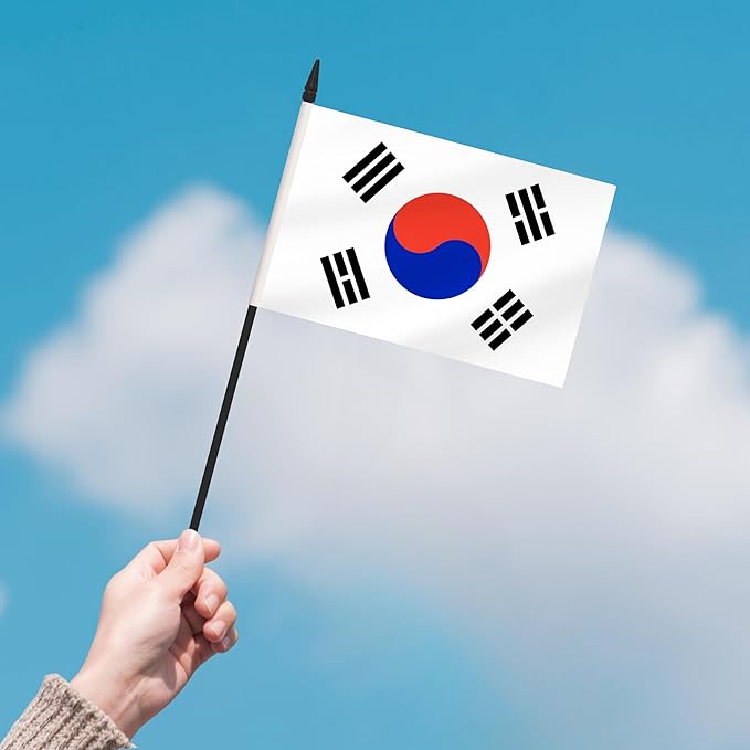 12 Pack Korea Desk Flags, Korean Desktop Flag, Small Miniature Office Flags with 12" Black Pole and Black Base, Offices, Classroom, Home, Festival Decoration (Korea)