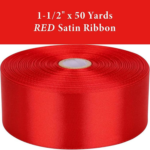 1-1/2 Inch Red Satin Ribbon 50 Yards Solid Fabric Ribbons for Gift Wrapping, Crafts, Floral Arrangements, Wedding, Party, Holiday and Home Decor