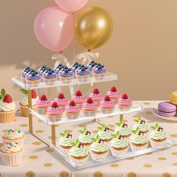 3 Tier Serving Tray Set for Entertaining, Acrylic Wedding Dessert Table Display Set, Cupcake Stand Buffet Risers for Birthday Party Baby Shower (Medium)