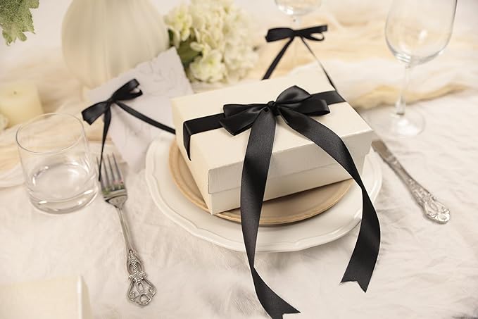 Black Satin Ribbon 1 inch X Continuous 25 Yards, Single Face Polyester Ribbon Perfect for Gift Wrapping, Flower Bouquet, Wedding Decor, Crafts, Bow Making, Sewing and More