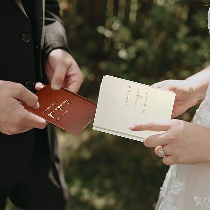 Vow Books His and Hers Set of 2 Canvas Linen Wedding Vow Books Husband and Wife Hard Cover Vow Books for Engagement Gifts(XZ-HW-Terracotta)