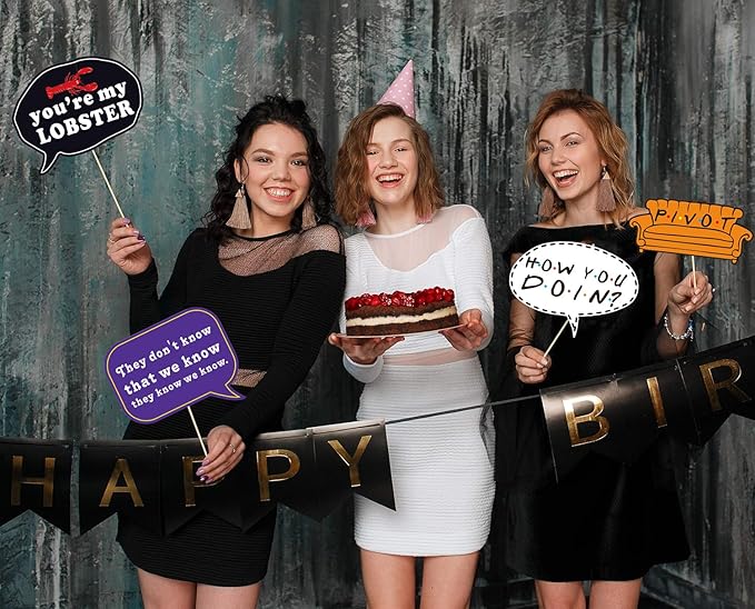 35pcs Friends Themed Party Photo Booth Props, Friends Selfie Frame with Friends TV Show Party Photo Props, Friends Themed Birthday Bachelorette Party Decorations Friends Party Supplies