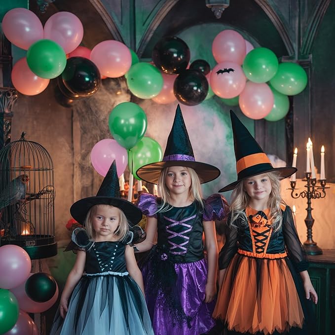 Black and Pink Green Balloons, 60PCS Witch Theme Party Balloon, 12 Inch Hot Pink Dark Light Green Black Latex Balloon for Girls Princess Witch Theme Birthday Party Decorations Supplies