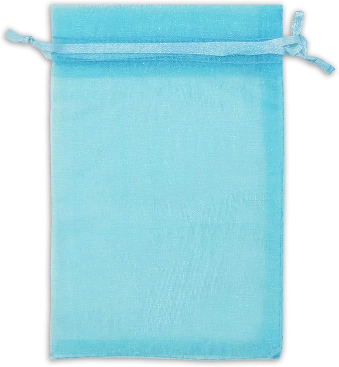 TheDisplayGuys 48-Pack 4x6 Turquoise Blue Sheer Organza Gift Bags with Drawstring, Jewelry Candy Treat Wedding Party Favors Mesh Pouch