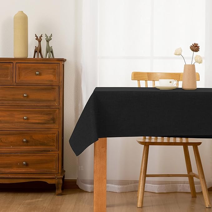 Hiasan Faux Linen Rectangle Tablecloth - Wrinkle and Stain Resistant Washable Table Cloth for Kitchen Dining Room Holiday Table Cover for Dinner, Black, 70 x 140 Inch