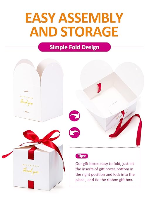 MESHA Gift Boxes 4x4x4'' 10 Pack, Small White Gift Boxes with Lids,Bridesmaid Proposal Box, Wedding Boxes for Gifts Thank You Box with Ribbon Cupcake Boxes